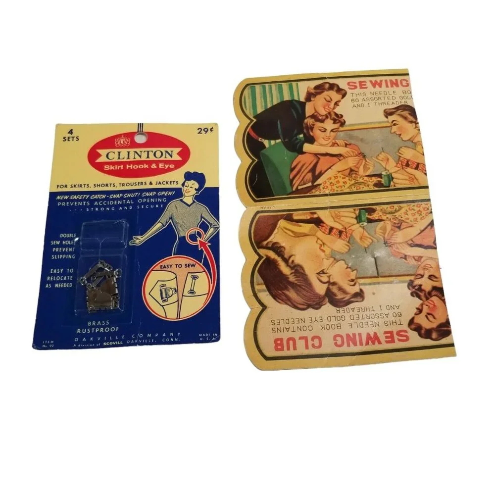 Vintage Sewing Supplies Clinton Skirt Hook & Eyes Needle pack Craft Ephemera